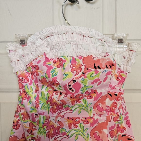 Lilly Pulitzer Strapless Ferra Dress Call Me Kitty Tiger Ruffle Mini Dress - Picture 6 of 8